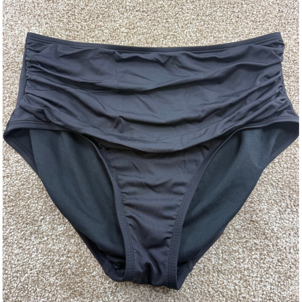 Merona Womens High Waisted Ruched Bikini Bottoms Black Medium Swim Retro Beach